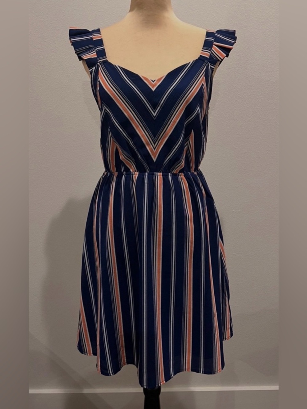 Monteau Los Angeles Navy and Coral Stripe Sundress